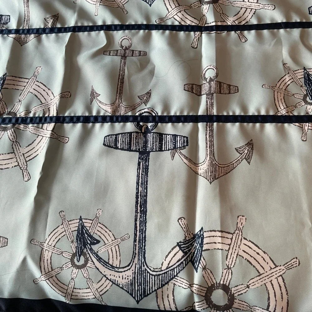 Nautical Anchor Ship Wheel Shower Curtain Set Seafoam Green Navy Blue with Hooks